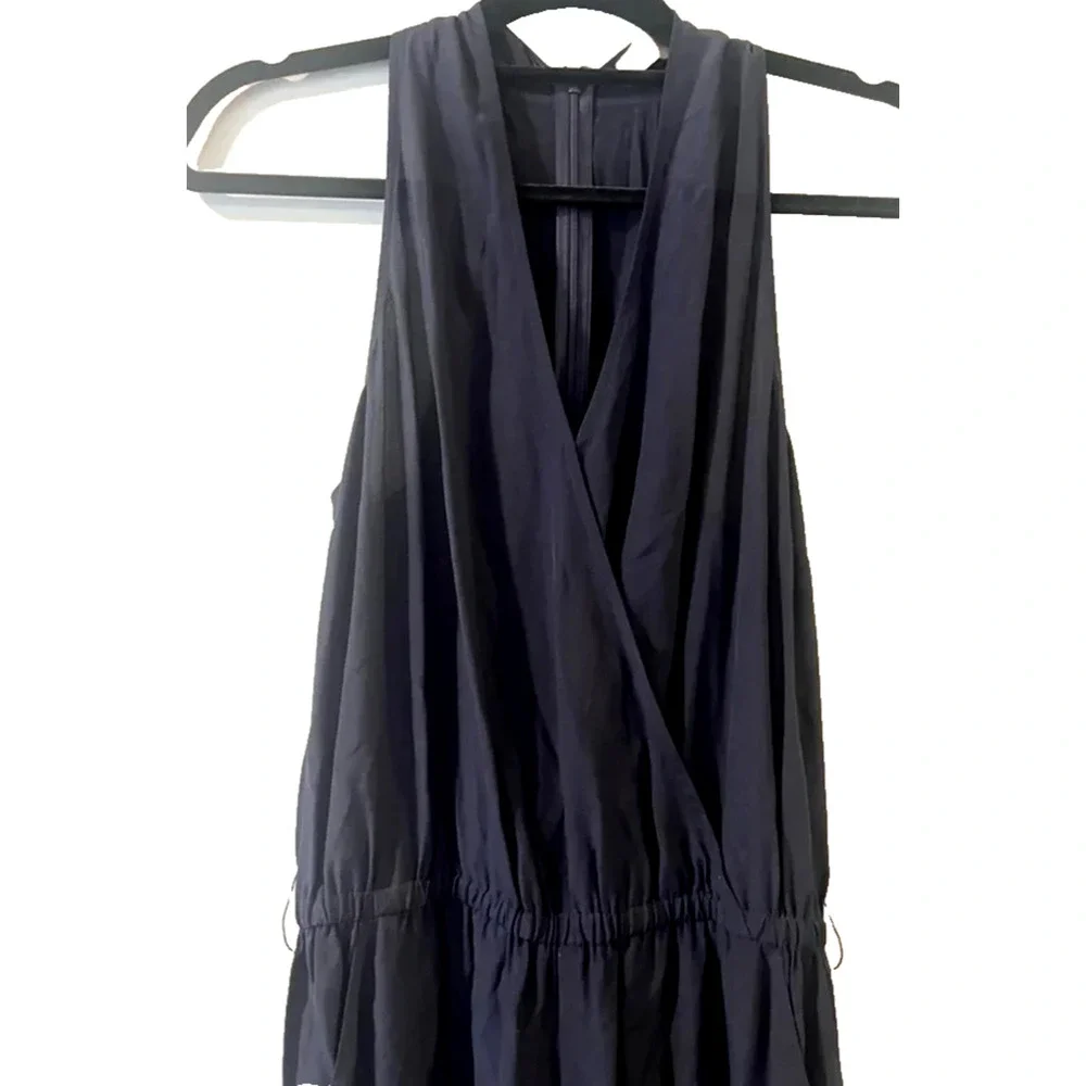 Tory Burch Navy Jumpsuit Campana Silk Sleeveless V Neck Cropped Leg Pockets S